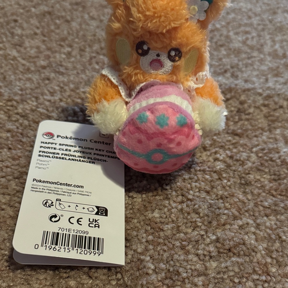 Pokémon Center Spring Fluff Plush Keychain Pawmi - Orange and Pink new with tags